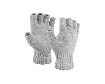 Winterhandschuhe fingerlos Strickhandschuhe Halbfinger Rippstrick Handschuhe Silber Damen