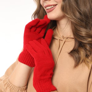 Winterhandschuhe Strickhandschuhe Rippstrick Handschuhe Rot Damen Bild 2