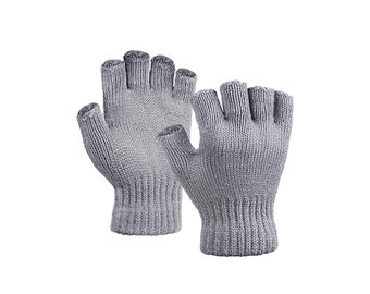 Winterhandschuhe fingerlos Strickhandschuhe Halbfinger Rippstrick Handschuhe Damen