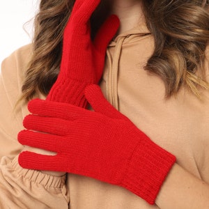 Winterhandschuhe Strickhandschuhe Rippstrick Handschuhe Rot Damen Bild 3