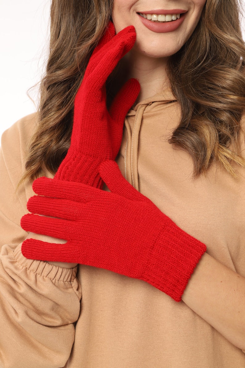 Winterhandschuhe Strickhandschuhe Rippstrick Handschuhe Rot Damen Bild 3
