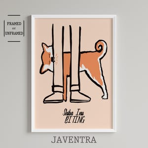 Jean Jullien - Shiba Inu mordiendo / Pósters humorísticos / Lámina de Jean Jullien / Póster divertido / Decoración de pared / Arte contemporáneo / Decoración del hogar