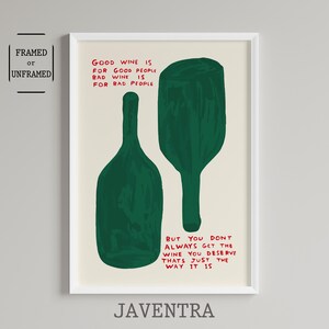 David Shrigley - Buen vino, mal vino / Láminas humorísticas / Decoración de pared / Arte pop / Arte contemporáneo / Galería del hogar / Decoración del hogar / Póster divertido