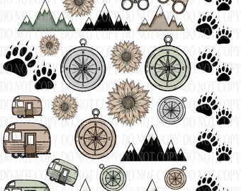 UV DTF Decal Element Sheets caps 25 Outdoorsy Neutrals-