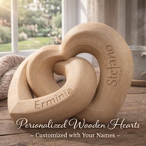 Personalized Infinity Heart with Names, Sustainable 5th Anniversary Gift & 3D Printed Wood Sculpture