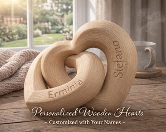 Cuore infinito personalizzato con nomi, regalo sostenibile per il quinto anniversario e scultura in legno stampata in 3D