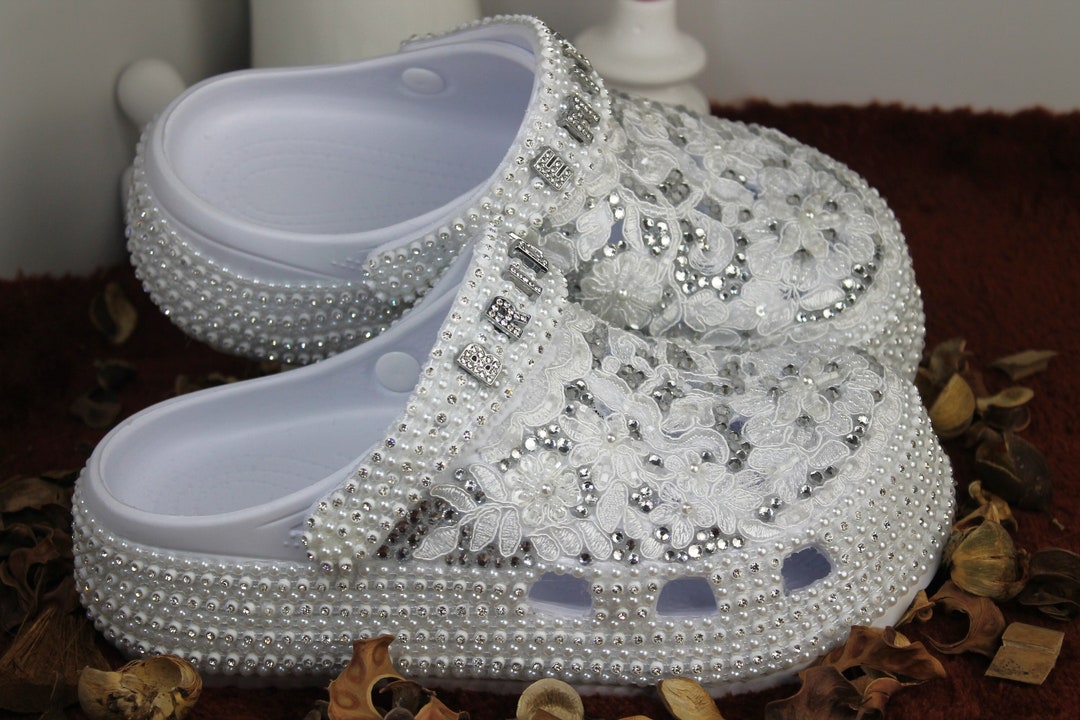 Personalized Bridal Slippers, Lace and Crystal Stones Bachelorette ...