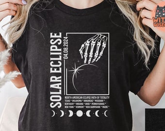 Skeleton Shirt Total Solar Eclipse Tshirt April 8 2024 Path of Totality USA Solar Eclipse Gift Astronomy Science Shirt Celestial Souvenir