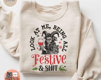 Christmas Krampus Sweatshirt Sweater Creepy Spooky Christmas Vintage Krampus Sweater Goth Sarcastic Krampus Dark Humor Krampusnach Crewneck
