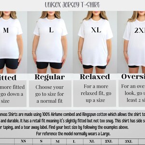 K&ouml;nnte beinhalten: Eine Gr&ouml;&szlig;entabelle f&uuml;r Unisex-T-Shirts, die verschiedene Passformen zeigt: figurbetont, normal, locker und oversized. Die Tabelle enth&auml;lt eine Beschreibung der einzelnen Passformen und wie man die richtige Gr&ouml;&szlig;e w&auml;hlt. Die Tabelle enth&auml;lt auch eine Tabelle mit Gr&ouml;&szlig;en von XS bis 4XL.