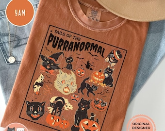 Comfort Colors® Black Cat Halloween Shirt, Vintage Halloween Shirt, Spooky Season Cat Lover Gift  for Her, Retro Halloween Gift Cats Owner