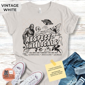 Bigfoot Funny Sasquatch Shirt, Outdoor Lover Camping Gift, Hiking T-Shirt, Ufo Shirt, Alien Shirt, Nature Tshirts, Cryptid Shirt Vintage White