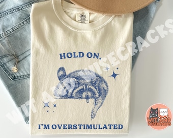 Hold On I'm Overstimulated Raccoon Meme Shirt Vintage Comfort Colors  T-shirt Funny Anxiety Trash Panda T shirt Mental Health Unisex Tee