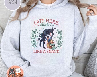 Krampus Christmas Hoodie Sweatshirt Out Here Looking Funny Christmas Krampusnacht Spooky Christmas Crewneck  Xmas Krampus Hooded Sweater