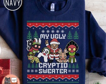 Cryptid Collections Sweatshirt Ugly Christmas Sweater Cryptozoologist Jackalope Mothman Shirt Bigfoot Shirt Christmas Gift for Dad Him 2024
