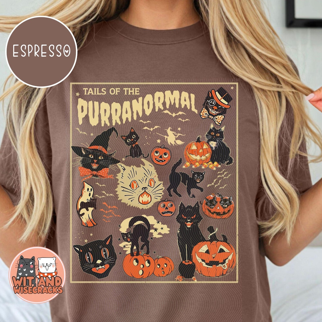Comfort Colors® Black Cat Halloween Shirt, Vintage Halloween Shirt