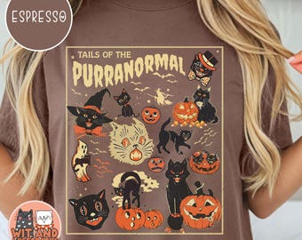 Comfort Colors® Black Cat Halloween Shirt, Vintage Halloween Shirt, Spooky Season Cat Lover Gift  for Her, Retro Halloween Gift Cats Owner