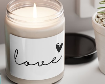 Cadeau bougie de soja parfumée : coeur d'amour, combustion de 50 à 60 heures