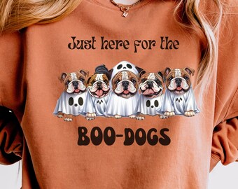 Halloween Bulldog Ghost Sweatshirt: Comfort Colors Fall Crewneck