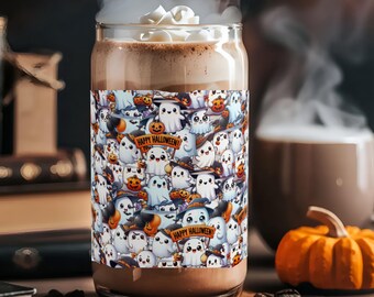 Halloween ghost Sipper Glass, 16oz halloween cup with straw cute Boo Y'all ghost glass for halloween glass with straw for halloween gift