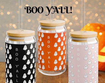 Halloween Ghost Sipper Glass, Bamboo Lid & Straw, 16oz Cup