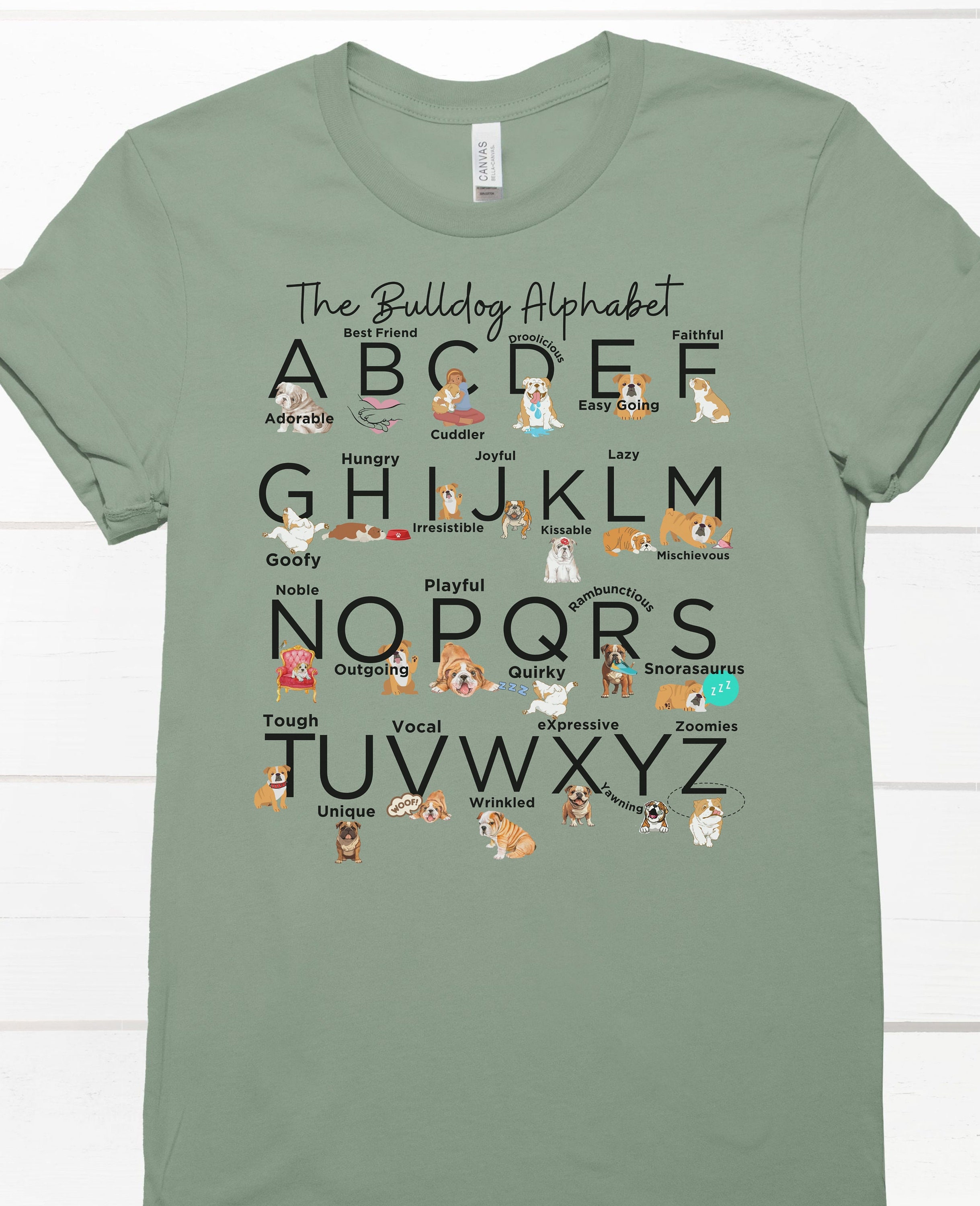 Bulldog Alphabet Unisex Shirt for bulldog lover tshirt for bulldog mom gift for bulldog mom shirt