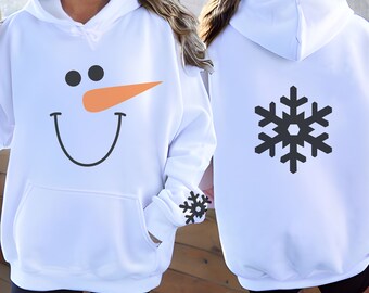 Sweat à capuche Snowman Face : sweat-shirt d'hiver unisexe avec flocons de neige