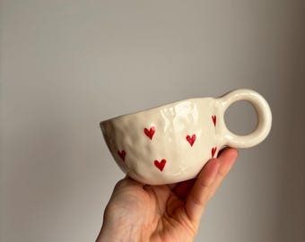 Handmade Ceramic, Hand-Painted with Hearts | Unique Gift