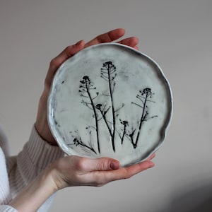 Unique Handmade Ceramic Dish with Botanical Design