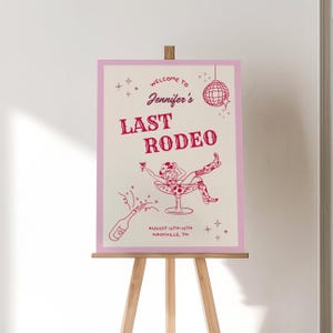 Cartello "Ultimo Rodeo per Addio al Nubilato", Cartello di Benvenuto per Addio al Nubilato a Nashville con Cowgirl Disco, Decorazioni per Addio al Nubilato, Modello Modificabile