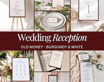 Burgundy Old Money Wedding Signs Bundle: Classic Reception Signage, Printable Templates, Digital Download