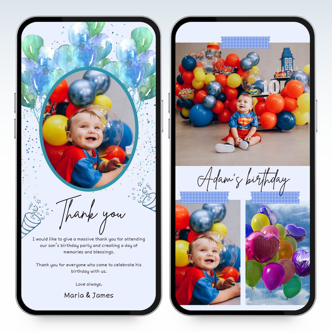 Kids Birthday Party Thank You Note Template, Electronic Birthday Thank ...