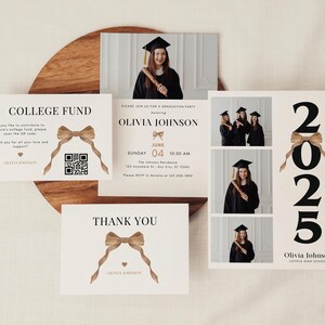 Klasse von 2025 Graduierung Ankündigung Goldbogen Canva Vorlage grad Party-Einladung Graduierung College Fund QR-Karte Graduierung Danke