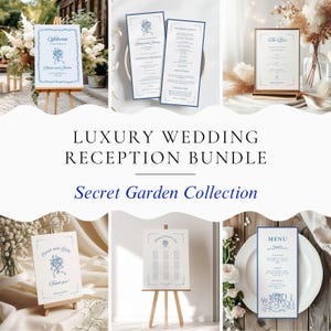 Wedding Reception Bundle, Whimsical Botanical Wedding Stationery Vintage Floral Signage, Hand drawn Wedding Day Sign, Editable Template
