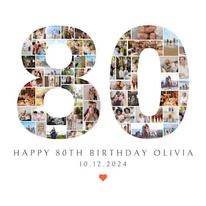 80th Birthday Photo Collage Template, Personalized 80th Birthday Gift for Women, Him, Mom, Birthday Gift Grandma Grandpa, Family Gift