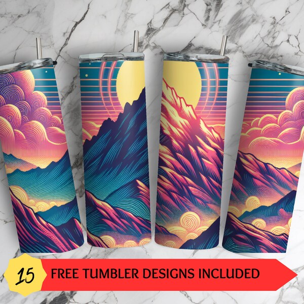 Sunrise over Mount peak 20 oz Skinny Tumbler Sublimation Design, Straight & Tapered Wrap, Tumbler Wrap, Tumbler