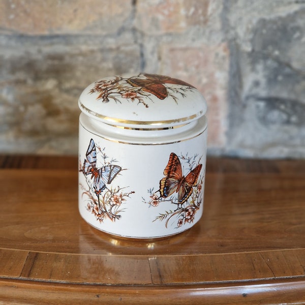 Vintage Schmetterling Aufbewahrungsdose Behälter Porzellan Transferware Frühling | KERAMOS Capodimonte Italy