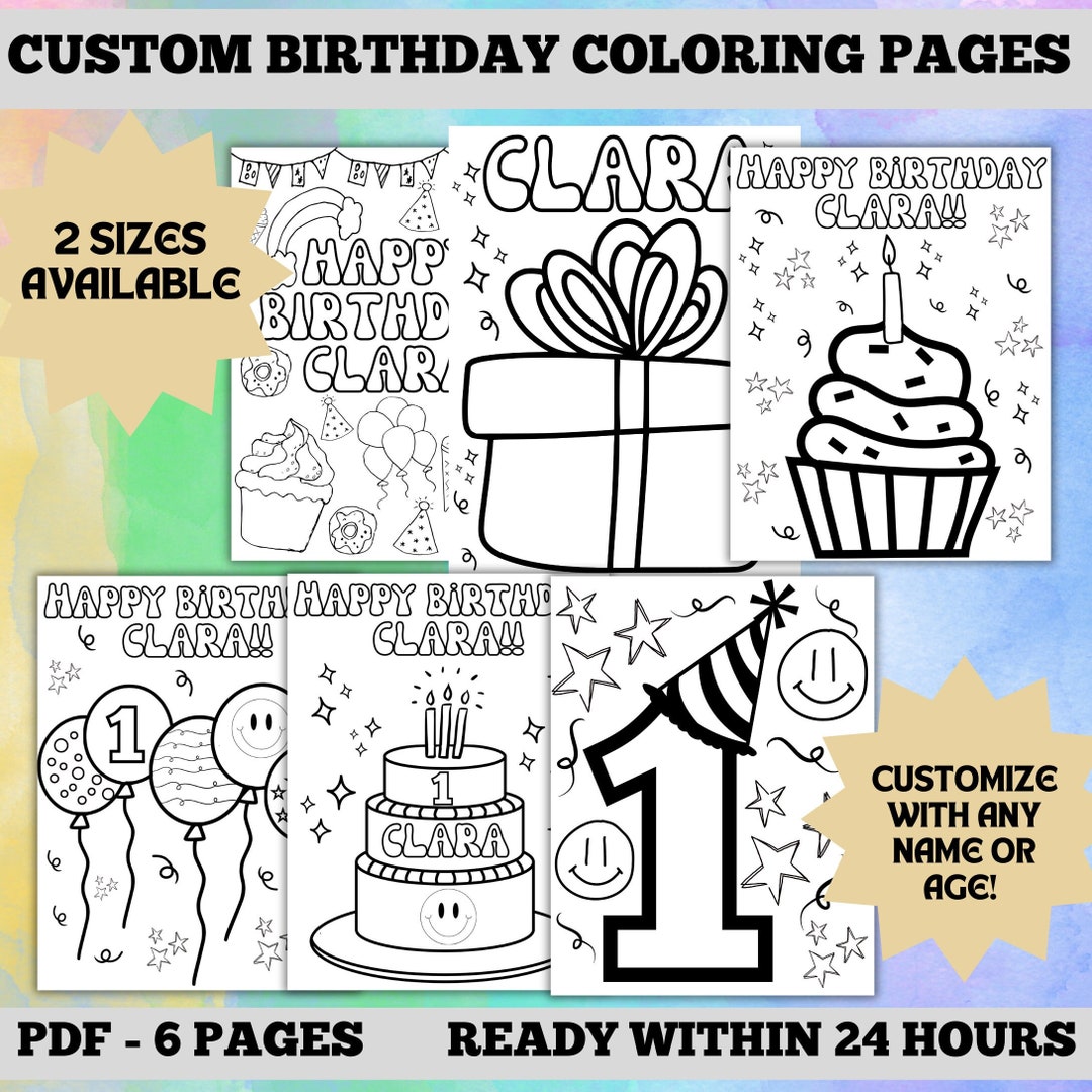Customizable Birthday Party Coloring Pages First Birthday - Etsy