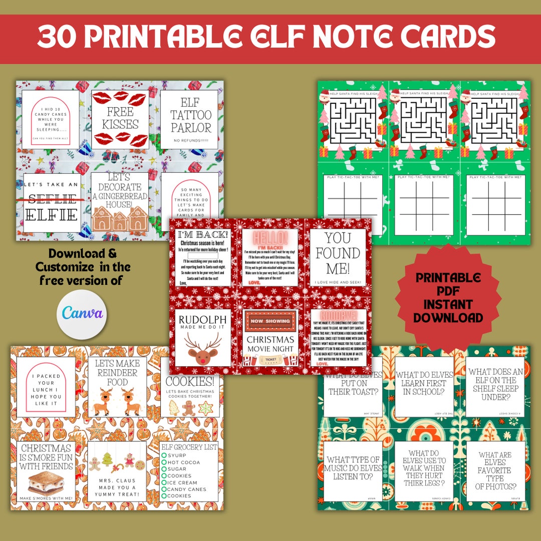 Printable Elf Cards Elf Ideas Template Fun Elf Note Cards - Etsy