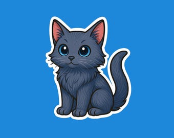 Russian Blue Cat Sticker, Chibi Blue Gray Cat Vinyl Decal, Cute Cat Lover Gift, Laptop Sticker