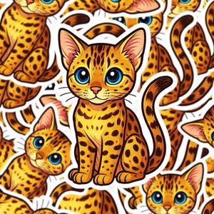 Savannah Cat Sticker, Exotic Spotted Cat Decal, Cute Vinyl Cat Sticker, Gift for Cat Lovers