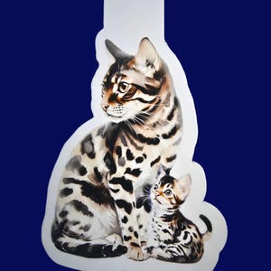 Bengal Brown Spotted Tabby Cat and Kitten Magnetic Bookmark, Spotted Cat Page Marker, Handmade Book Lover Gift, Exotic Cat Mom Stationery