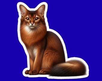 Somali Cat Sticker, Longhaired Cat Decal, Water-Resistant Vinyl Sticker, Cat Breed Art, Gift for Cat Lovers, Pet Laptop Sticker