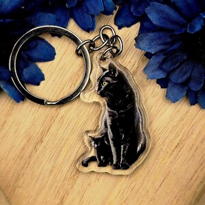 Black Cat and Kitten Keychain, Black Cat Acrylic Charm, Pet Lover Gift, Cute Cat Accessory, Cat Mom Key Ring