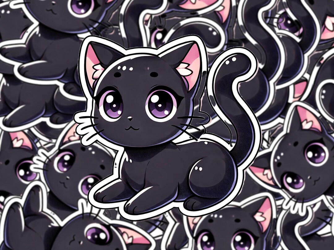Black Cat Sticker, Cute Cartoon Cat Decal, Kawaii Vinyl Cat Sticker ...