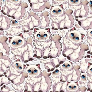 Himalayan Cat Sticker, Cute Fluffy Cat Decal, Kawaii Animal Sticker, Laptop & Water Bottle Sticker