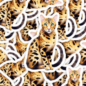 Savannah Cat Sticker, Exotic Cat Breed Vinyl Decal, Waterproof Sticker for Laptop, Water Bottle, Journal, Pet Lover Gift