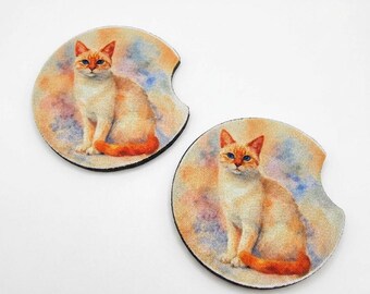 Siamese Flame Point Watercolor Style – Neoprene Car Coasters