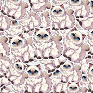 Himalayan Cat Sticker, Cute Fluffy Cat Decal, Kawaii Animal Sticker, Laptop & Water Bottle Sticker