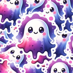 Kawaii Watercolor Ghost Sticker, Cute Pastel Spooky Vinyl Decal, Ombre Halloween Ghost Sticker, Gothic Aesthetic Decor